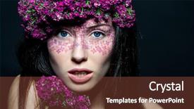  Presentation with glamorous blue - Presentation theme consisting of close-up portrait of young beautiful blue-eyed woman with flowered wreath and glamorous make up background and a tawny brown colored foreground