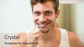  Presentation with human archaeological teeth - Cool new slide set with blue eyes - portrait of young man brushing backdrop and a coral colored foreground