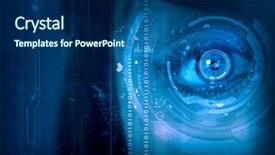  Presentation with female security - Beautiful PPT layouts featuring blue eyes technology - close up of female digital backdrop and a ocean colored foreground