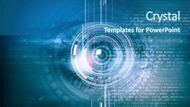  Presentation with eye - Colorful presentation theme enhanced with blue eyes technology - close up of female digital backdrop and a ocean colored foreground