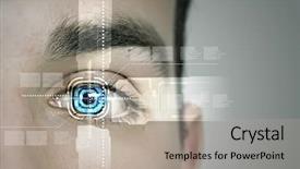  Presentation with recognition - Slide set having blue eyes technology - close up of male eye background and a mint green colored foreground