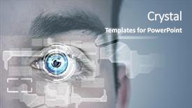  Presentation with recognition - Slide deck with blue eyes technology - close up of male eye background and a gray colored foreground