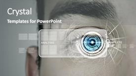  Presentation with eye - Colorful presentation enhanced with blue eyes technology - close up of male eye backdrop and a gray colored foreground