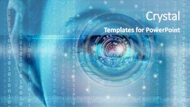  Presentation with information technology - Cool new presentation theme with blue eyes technology - eye viewing digital information represented backdrop and a teal colored foreground