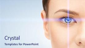  Presentation with eye - Beautiful PPT theme featuring blue eyes technology - picture of beautiful woman pointing backdrop and a sky blue colored foreground