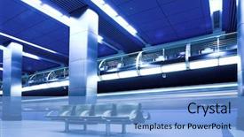 Presentation with metro train - Slides enhanced with blue fast train at metro platform background and a light blue colored foreground