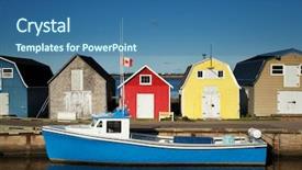  Presentation with fishing boat - Slide set with blue fishing boat in front background and a ocean colored foreground