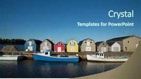  Presentation with pei - Beautiful PPT theme featuring blue fishing boat in front backdrop and a ocean colored foreground