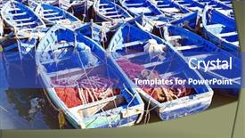  Presentation with fishing boats - Amazing presentation design having blue fishing boats on an ocean coast in essaouira morocco backdrop and a cobalt blue colored foreground