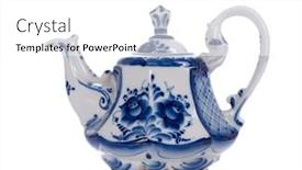  Presentation with blue floral - Theme consisting of pattern tea pot on white background and a white colored foreground