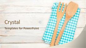  Presentation with food white - PPT theme having blue food - kitchen utensil over white wooden background and a sky blue colored foreground