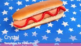  Presentation with blue stars - Cool new PPT layouts with blue food - tasty hot dog on napkin backdrop and a  colored foreground
