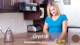  Presentation with cooking - PPT theme having blue fruits - beautiful young woman cooking background and a  colored foreground