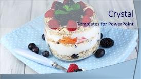  Presentation with fruit yogurt - Presentation design having blue fruits - healthy breakfast - yogurt background and a  colored foreground