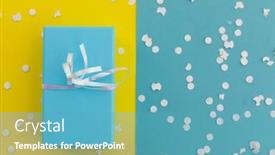  Presentation with birthday celebration - Audience pleasing theme consisting of blue-gift-box-with-ribbon backdrop and a teal colored foreground