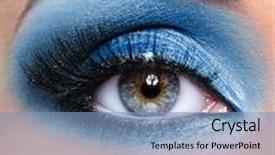  Presentation with glamour - Colorful PPT theme enhanced with blue glamour make-up of woman eye - macro shot backdrop and a light blue colored foreground