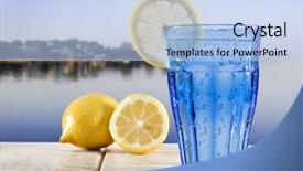  Presentation with lemon in sparkle water - Theme with blue glass with sparkling water background and a light blue colored foreground