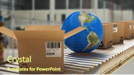  Presentation with conveyor belt - Presentation with blue globe amidst boxes background and a tawny brown colored foreground