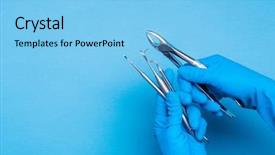  Presentation with dental surgery - Presentation theme having blue gloves holding dental clamp background and a light blue colored foreground