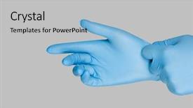  Presentation with blue - Theme consisting of blue gloves on a hand background and a light gray colored foreground