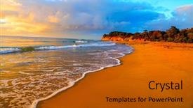  Presentation with tropical beach sunset - Cool new PPT theme with blue gold - beautiful tropical sunset backdrop and a crimson colored foreground