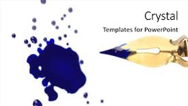  Presentation with ink blot - Beautiful PPT theme featuring blue gold - pen and ink blot isolated backdrop and a white colored foreground