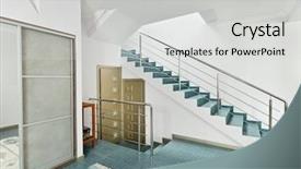  Presentation with metal - PPT layouts featuring blue gold white - modern hall with metal staircase background and a light gray colored foreground