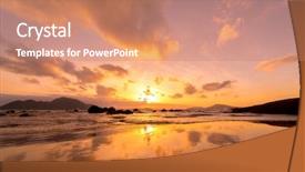  Presentation with tropical beach sunset - Slides having blue gold white - tropical sunset on the beach background and a  colored foreground