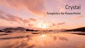  Presentation with tropical beach sunset - Beautiful theme featuring blue gold white - tropical sunset on the beach backdrop and a coral colored foreground
