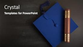  Presentation with certificate - Presentation design consisting of blue-graduates-hat-and-certificate background and a dark gray colored foreground