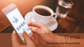  Presentation with man holding phone - Cool new slides with blue graphics on white background against cropped image of man holding smart phone backdrop and a red colored foreground