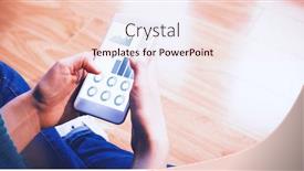  Presentation with graphics - Beautiful slide deck featuring blue graphics on white background against cropped image of woman sitting on floor while using her phone backdrop and a lemonade colored foreground