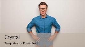  Presentation with man relaxing on massage table - Theme with blue gray background - happy relaxed young casual man background and a mint green colored foreground