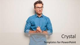  Presentation with glasses - Amazing PPT theme having blue gray background - young casual man wearing glasses backdrop and a lemonade colored foreground