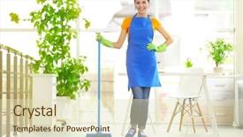  Presentation with cleaning - Cool new presentation theme with blue green - woman cleaning floor with mop backdrop and a soft green colored foreground