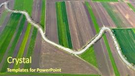  Presentation with agriculture - Presentation theme with blue green curves - aerial view of curving road background and a tawny brown colored foreground