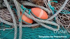  Presentation with fishing net - Beautiful theme featuring blue-green-fishing-net backdrop and a ocean colored foreground