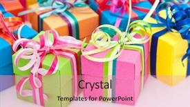  Presentation with ribbon green - Cool new PPT layouts with blue green ribbon - closeup of colorful gifts box backdrop and a coral colored foreground