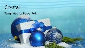  Presentation with ribbon green - Amazing PPT theme having blue green ribbon - composition with christmas balls gift backdrop and a arctic colored foreground