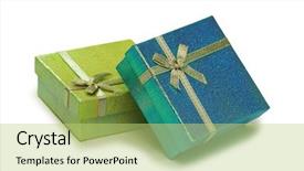  Presentation with boxes - Audience pleasing slides consisting of blue green ribbon - gift boxes isolated backdrop and a yellow colored foreground