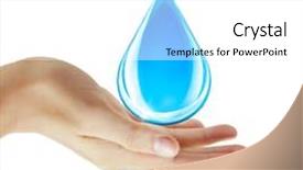  Presentation with drop of water - Presentation theme having blue green waves - hand holding water drop background and a  colored foreground