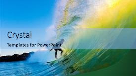  Presentation with blue wave - Colorful slide set enhanced with blue green waves - surfer on wave at sunset backdrop and a light blue colored foreground