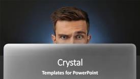  Presentation with monitor computer - Theme enhanced with blue grey - man sitting at computer monitor background and a gray colored foreground