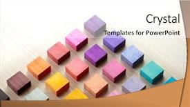  Presentation with colour blocking building blocks - Cool new slide deck with blue grey orange - colored wooden blocks arranged backdrop and a white colored foreground
