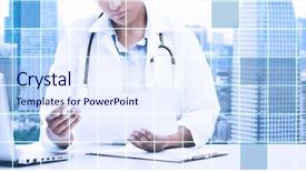  Presentation with medical laptop - Audience pleasing presentation design consisting of blue grid and city backdrop and a sky blue colored foreground