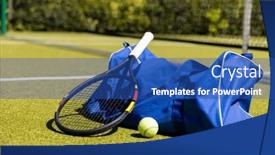  Presentation with sport blue - Presentation theme featuring blue-gym-bag-with-tennis background and a ocean colored foreground