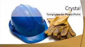  Presentation with leather - Presentation theme enhanced with blue hardhat and leather working background and a white colored foreground
