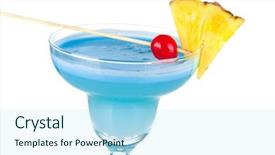  Presentation with alcohol white - Audience pleasing presentation theme consisting of blue hawaii alcohol cocktail with pineapple and cherry isolated on white background backdrop and a light blue colored foreground