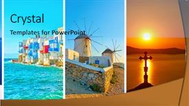  Presentation with greek islands - Amazing PPT theme having blue hd - landscapes of santorini and mykonos backdrop and a cyan colored foreground