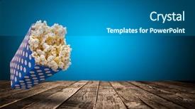  Presentation with popcorn - Amazing PPT theme having blue hd - popcorn box flying on old backdrop and a gray colored foreground